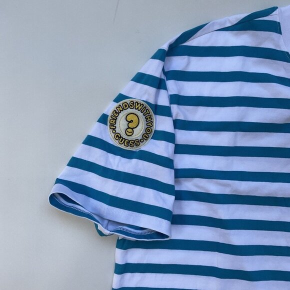 Guess Men’s FriendsWithYou Stripes T-Shirt Sort Sleeves Blue/White Size L - Picture 8 of 9